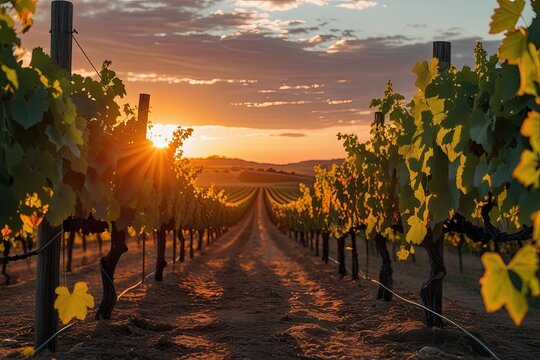 Vibrant Vineyard Sunset Promoting Community and Togetherness