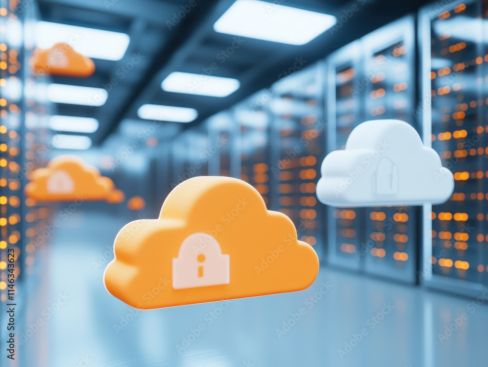Poster sleek cloud data network concept with glowing servers and secure storage