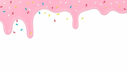 Sweet pink icing dripping with colorful sprinkles