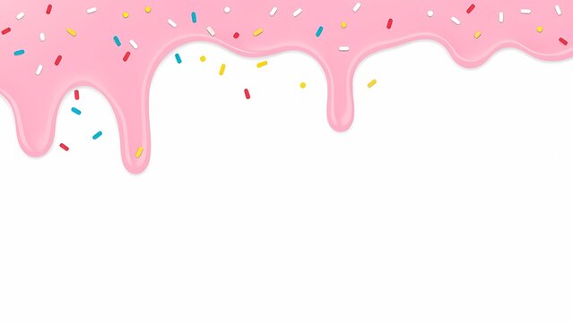 Sweet pink icing dripping with colorful sprinkles