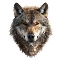 Fototapeta premium Close-up portrait of a wolf's head with intense golden eyes.