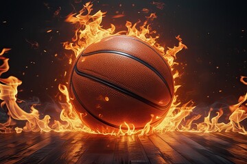 Fierce Basketball Engulfed in Flames with Dynamic Energy