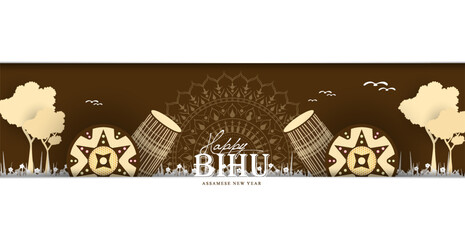 Naklejka premium Traditional background for religious holiday festival of Assamese New Year Bihu. 