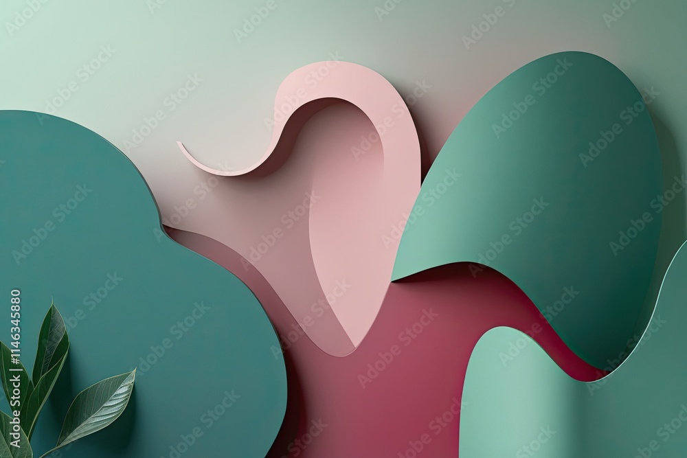 Poster trendy jade and raspberry gradient background featuring organic shapes and smooth curves
