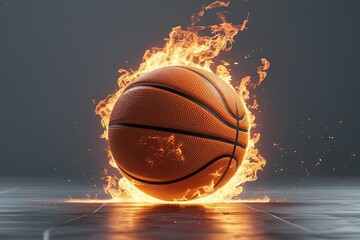 Dynamic Basketball Action with Fiery Energy on a Clear Background
