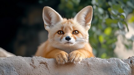 Curious Fox Peeking Over Wall