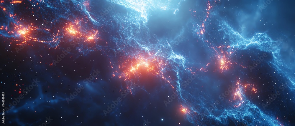 Leinwandbilder advanced global technology network with interconnected nodes, dynamic data exchanges, vibrant blue l
