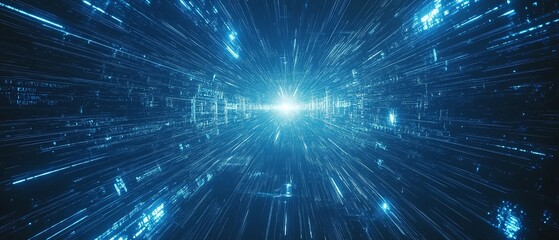 Naklejka premium Advanced global technology network with interconnected nodes, dynamic data exchanges, vibrant blue light streams, ultradetailed, photorealistic, 8K