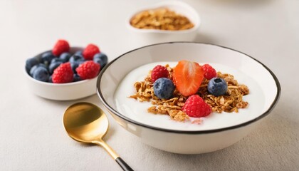 Healthy breakfast. Yogurt with granola and berries