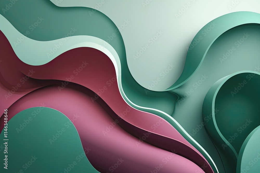 Poster modern jade and raspberry gradient background with organic shapes and soft curves