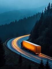 Vibrant Truck Trails on Serpentine Mountain Road at Dusk