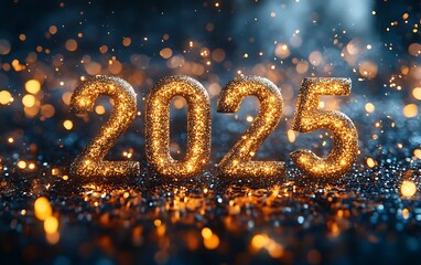 Happy New Year 2025 Made of Sparkles.