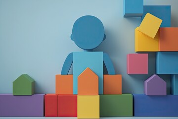 Fototapeta premium Diverse Colorful Blocks Feature Blank Character in Pure Color Palette Representation