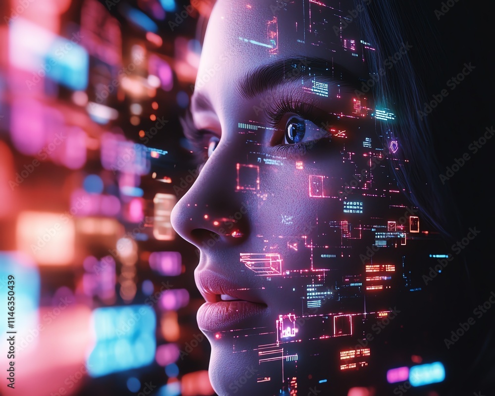 Poster Digital customer connection framework with seamless data transfer visuals, vibrant light effects, ultramodern and futuristic aesthetics, hyperrealistic, 8K