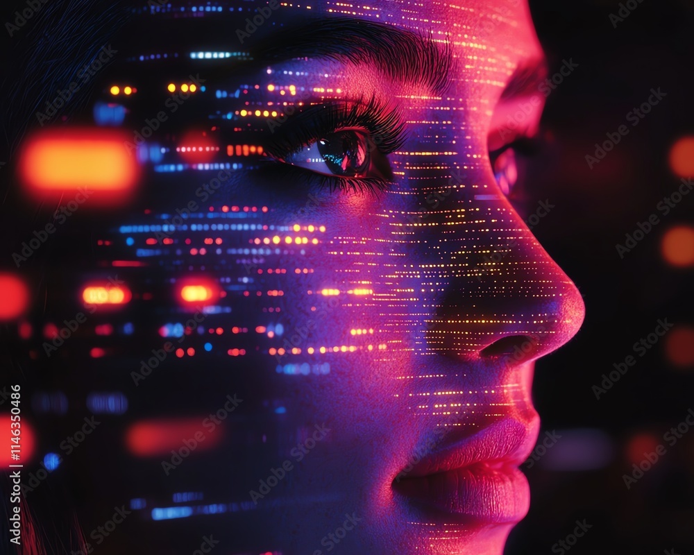 Poster Digital customer connection framework with seamless data transfer visuals, vibrant light effects, ultramodern and futuristic aesthetics, hyperrealistic, 8K