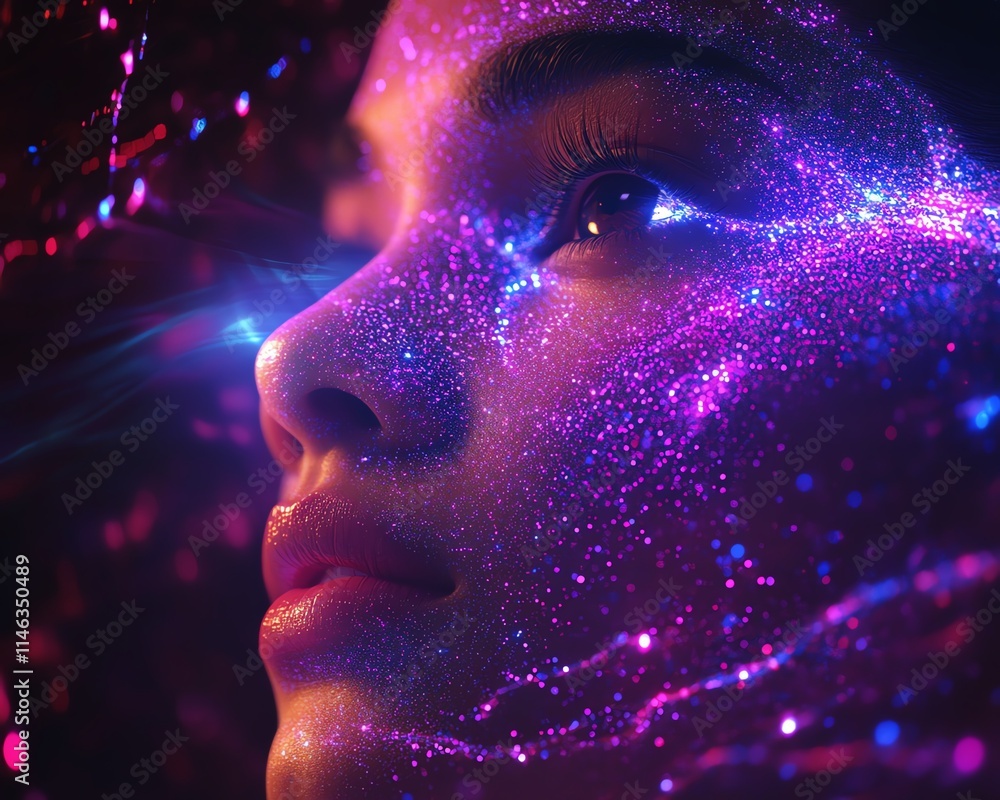 Aufkleber Digital customer connection framework with seamless data transfer visuals, vibrant light effects, ultramodern and futuristic aesthetics, hyperrealistic, 8K