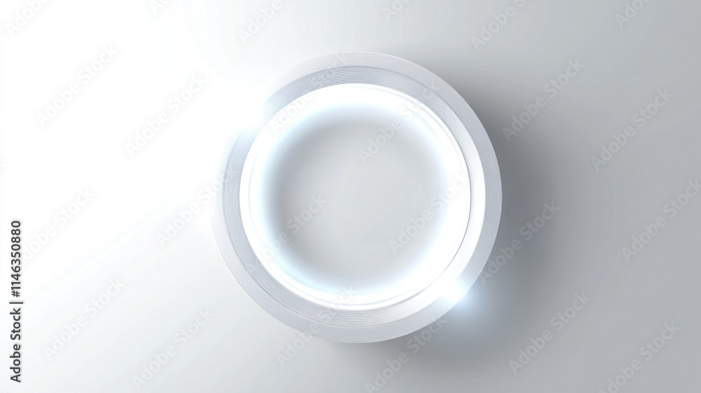 Poster a minimalist circular light fixture emitting a soft glow against a smooth surface.