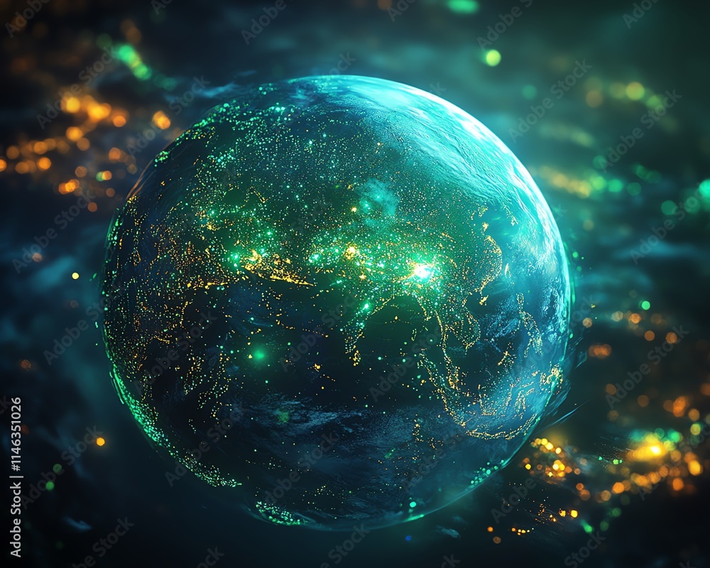 Leinwandbilder futuristic global network infrastructure with interconnected data streams, glowing digital nodes, vi
