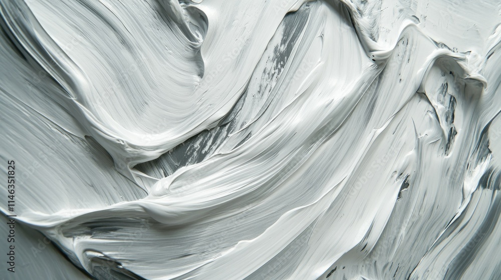 Poster Abstract Texture of Swirled White Paint on Canvas Showcasing Smooth and Glossy Brush Strokes in Art Composition for Creative Designs and Backgrounds