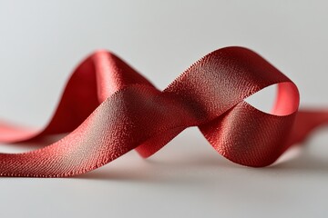 Red Ribbon Symbolizing Heart Health Awareness Close-Up