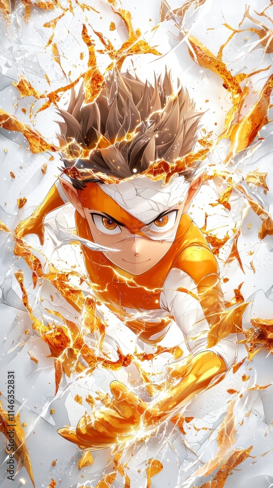 Poster epic action scene of a heroic character in a dynamic battle animated style vibrant environment close