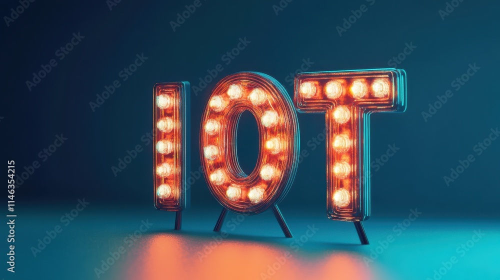 Poster iot internet of things concept. iot word on abstract blue background with mock up layout. 3d renderi