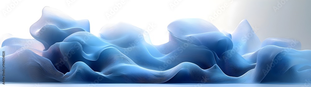 Poster an ethereal wave of translucent blue fabric undulates gracefully, creating a serene and calming atmo