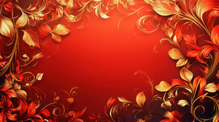 Abstract floral patterns china red background digital art vibrant environment artistic viewpoint golden accents