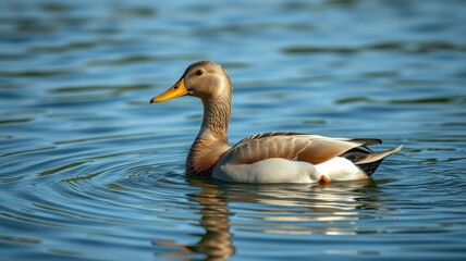 Fototapeta premium Duck swimming gracefully on a serene lake during a sunny day