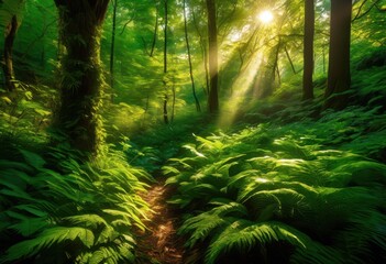 lush greenery displaying vibrant foliage patterns illuminated sunlight highlights creating serene natural scene, leaves, nature, illumination, texture