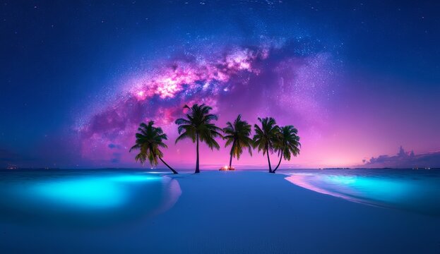 The enchanting bioluminescent beach on Vaadhoo Island showcases the splendor of the Maldives' exquisite islands.