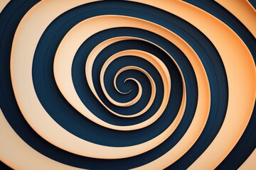 Abstract hypnotic spiral with alternating peach and dark blue bands creating a mesmerizing visual effect.