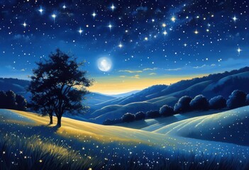 Fototapeta premium mesmerizing night sky brimming glimmering stars under deep blue canvas, amber, azure, celestial, charm, clarity, cosmic, cosmos, creativity, dazzling