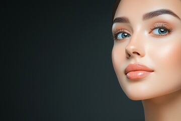 Naklejka premium A beautiful model showcasing fresh daily makeup and a romantic wavy hairstyle.
