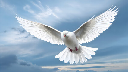 Obraz premium white dove flying in the sky bird peigon