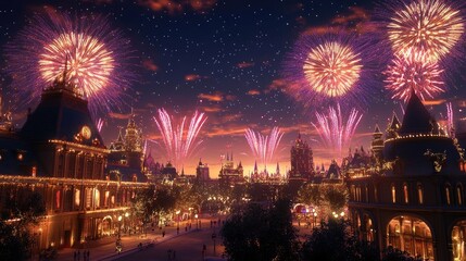 Fototapeta premium Golden 2025 with festive fireworks lighting up the night sky