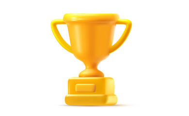 Vector realistic illustration of golden champion winner cup on white background. 3d cartoon style design of sport success award, golden win reward. Winner prize, trophy cup icon
