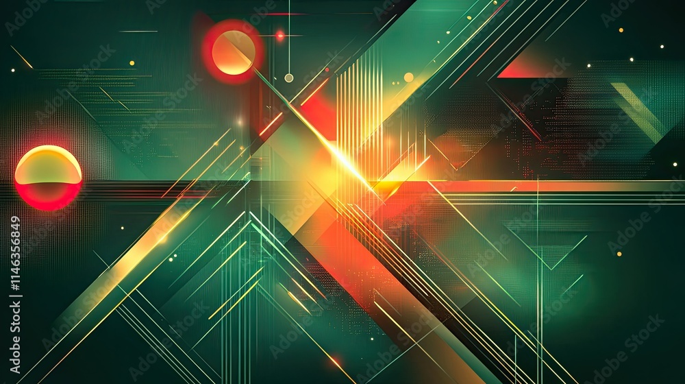 Poster abstract geometric art with vibrant colors and dynamic lines creating a modern digital aesthetic for