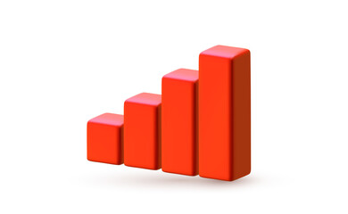 Vector financial realistic illustration of red data bar chart on white color background. Different level growth scale graph. 3d cartoon style design of business step graph icon