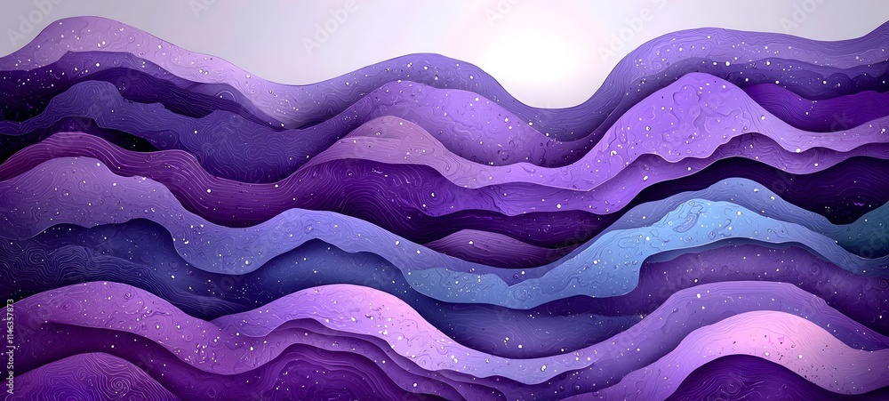 Poster an abstract wave pattern featuring rich purples and blues, creating a serene and dreamy atmosphere, 