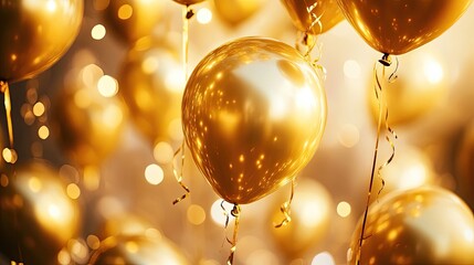 Golden balloons celebrating New Year 2025 with festive cheer
