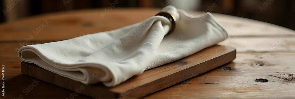 Aufkleber Wooden table setting with napkin or fabric and a clipping path for use as a design key visual background._00002_