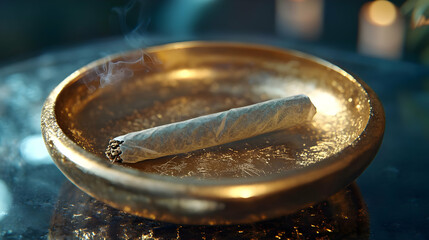 Smoked Joint in Golden Dish - Realistic Still Life Image