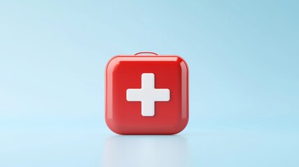 Fototapeta premium first aid kit on a light blue background, 3D render 