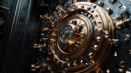 intricate gold and black vault door mechanism