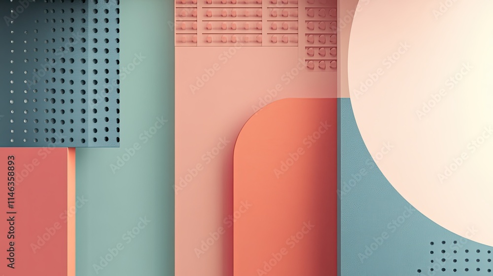 Poster abstract geometric composition featuring soft pastel colors and varied textures shape an artistic ba