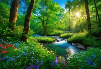 vibrant nature scenes framed lush forest canopies vivid sunlight rich biodiversity, canopy, greenery, foliage, trees, vegetation, wildlife, ecosystem