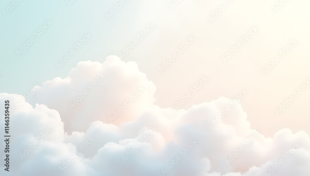 Poster White clouds with soft pastel hues create a serene and peaceful abstract background for artistic expression._00002_