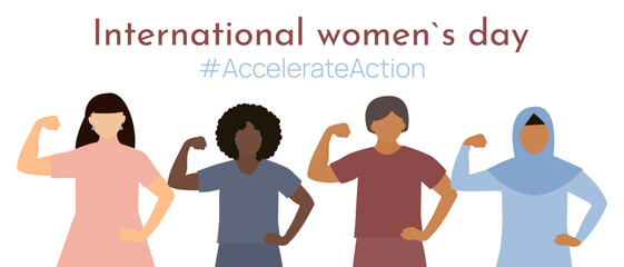 Naklejka premium AccelerateAction campaign, faceless avatars of women showing strength, idea of ​​gender equality2