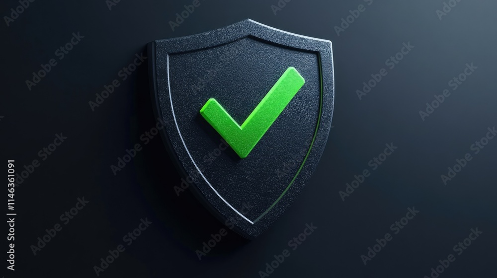 Aufkleber green checkmark inside a black shield icon representing security and protection in digital environme
